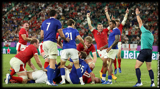 Wales v France Ross Moriarty try QF3 RWC2019